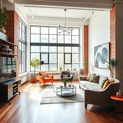 Foto del loft dopo la ristrutturazione, che mostra un ambiente luminoso e moderno con arredi di design