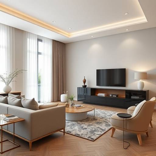 Un rendering 3D di un soggiorno elegante con mobili di design a Milano